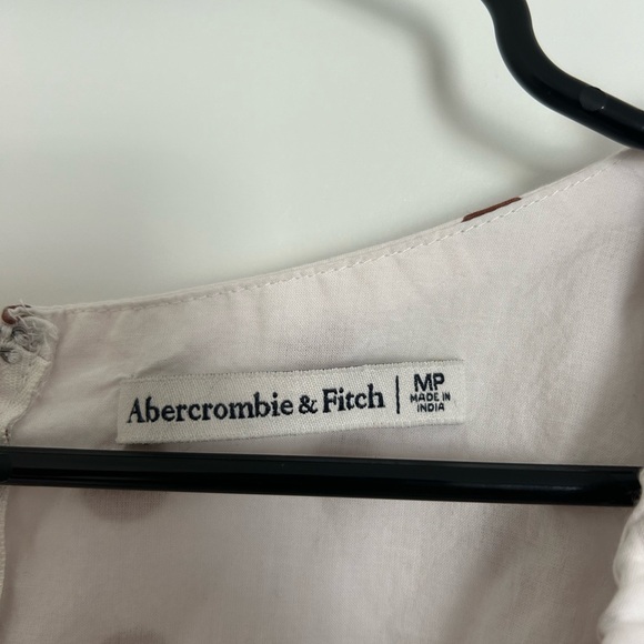 Abercrombie & Fitch Cream and Brown Polka Dot Mini Dress Puff Sleeve Tie MP - Picture 3 of 4